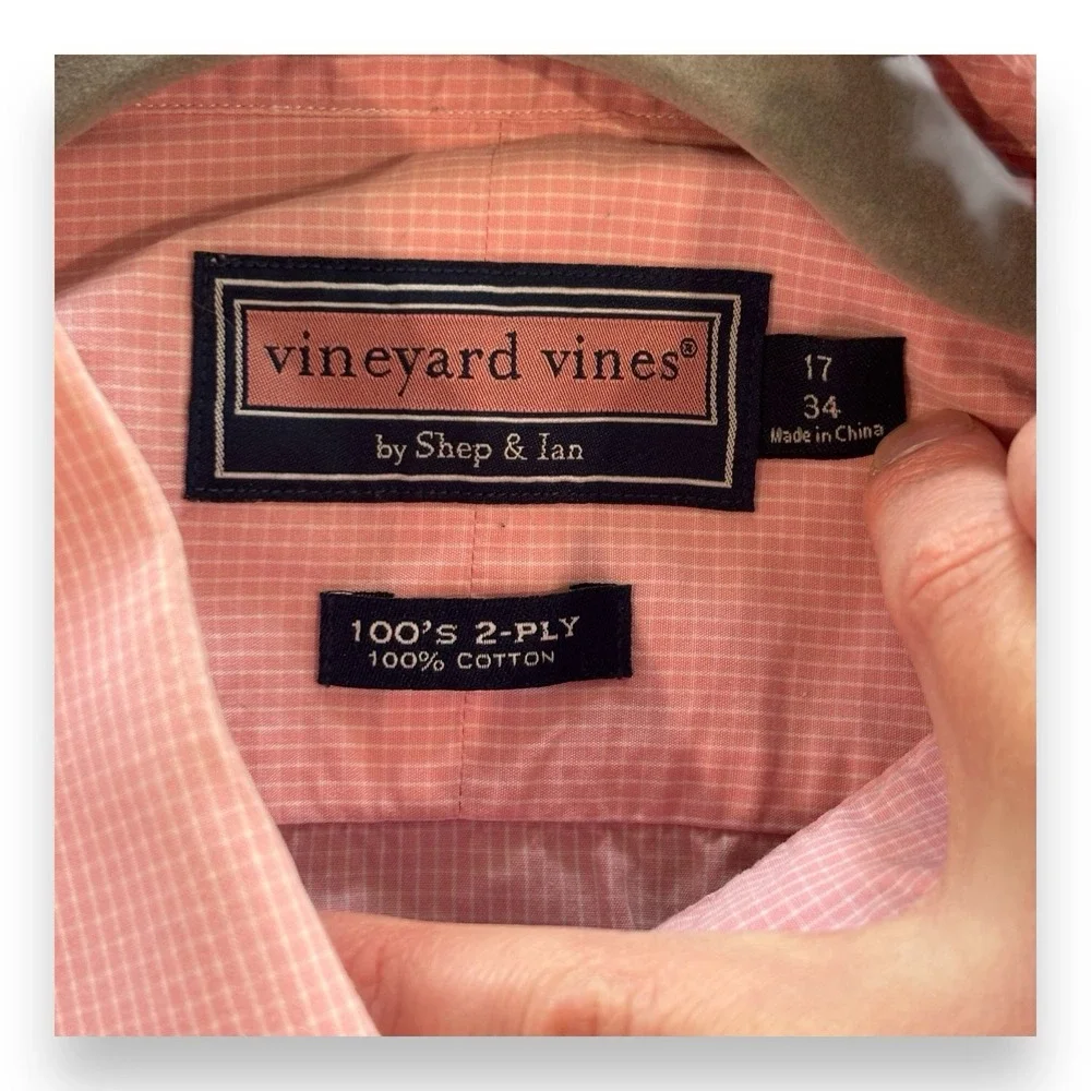 Vineyard Vines Shirt Size 17 / 34 Pink Long Sleeve 100's 2 Ply 100% Cotton